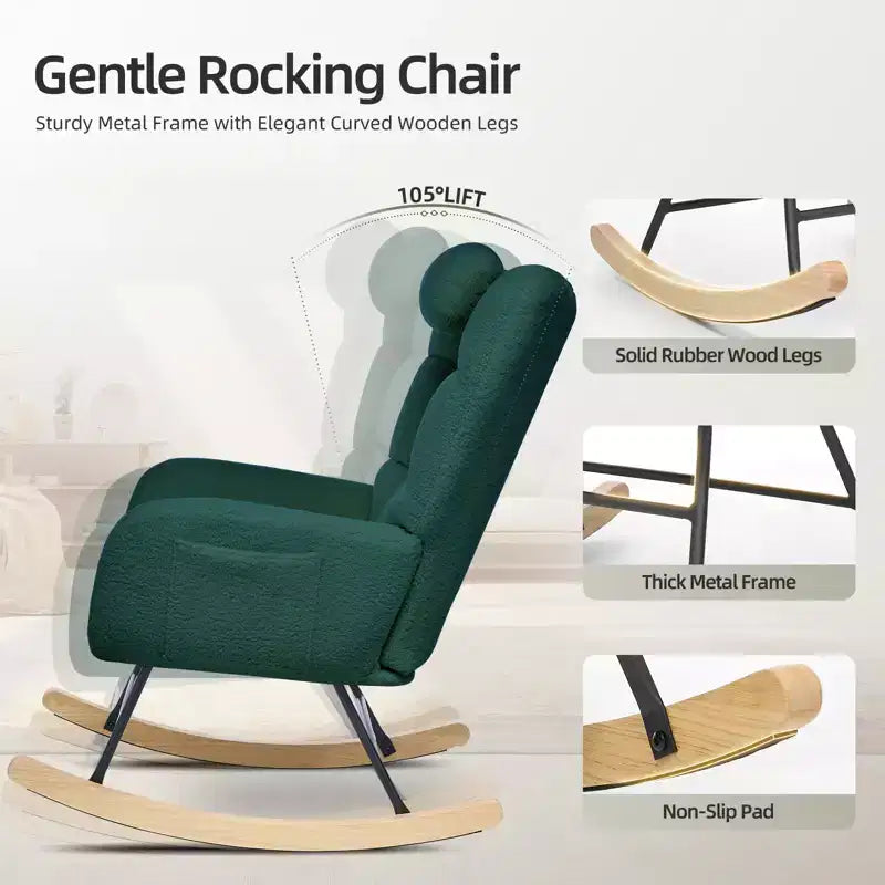 Fauteuil à bascule moderne à dossier haut, fauteuil inclinable planeur avec coussin doux pour adultes, parfait pour le salon et la chambre à coucher