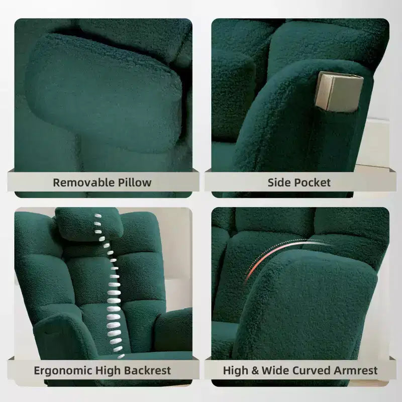 Fauteuil à bascule moderne à dossier haut, fauteuil inclinable planeur avec coussin doux pour adultes, parfait pour le salon et la chambre à coucher