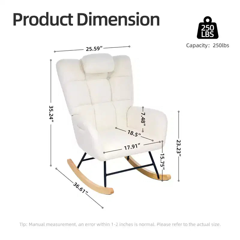 Fauteuil à bascule moderne à dossier haut, fauteuil inclinable planeur avec coussin doux pour adultes, parfait pour le salon et la chambre à coucher