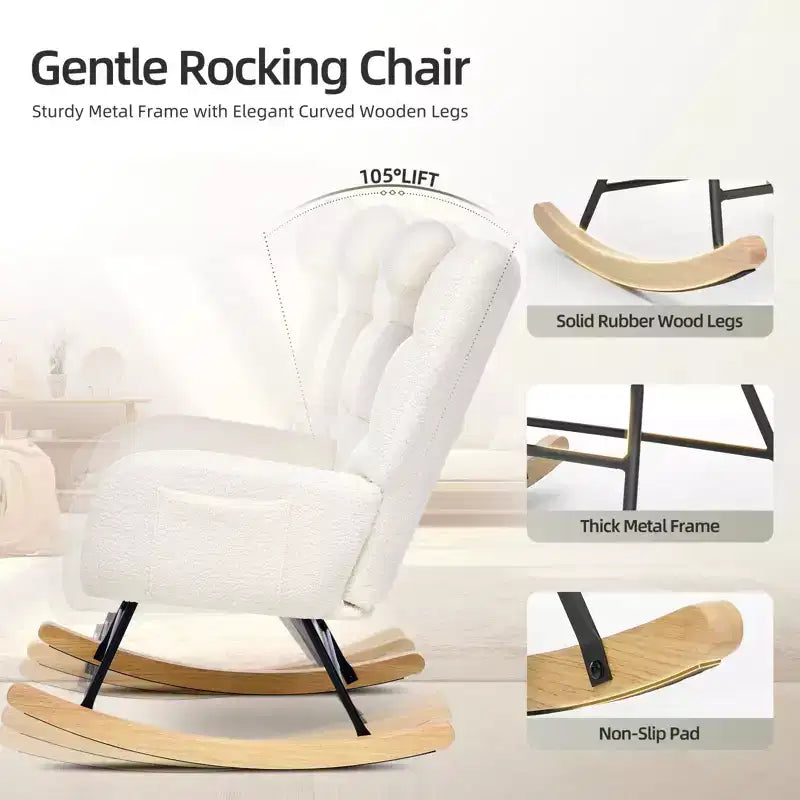 Fauteuil à bascule moderne à dossier haut, fauteuil inclinable planeur avec coussin doux pour adultes, parfait pour le salon et la chambre à coucher