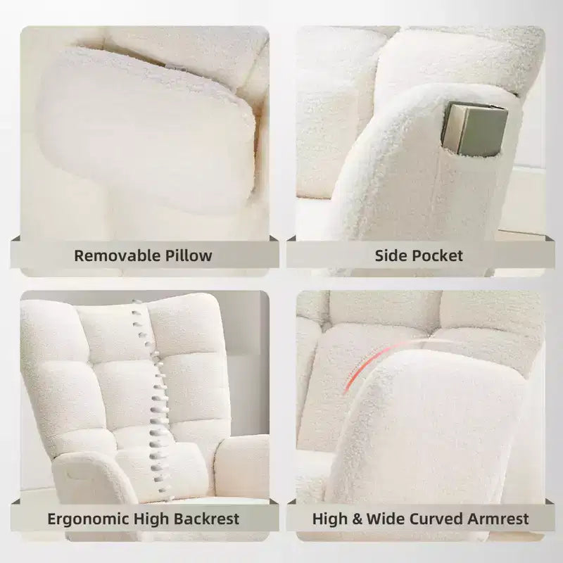 Fauteuil à bascule moderne à dossier haut, fauteuil inclinable planeur avec coussin doux pour adultes, parfait pour le salon et la chambre à coucher