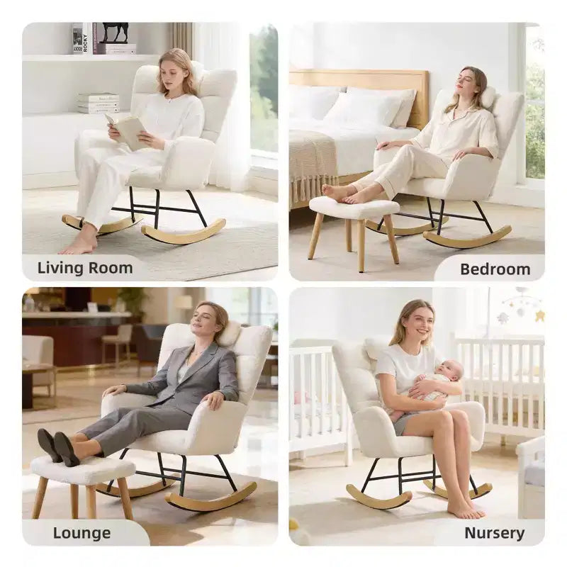 Fauteuil à bascule moderne à dossier haut, fauteuil inclinable planeur avec coussin doux pour adultes, parfait pour le salon et la chambre à coucher