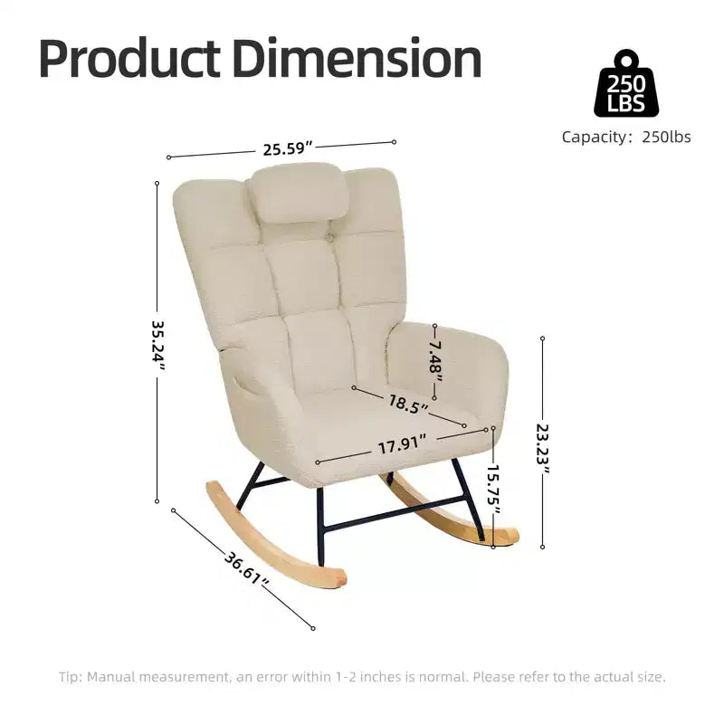 Fauteuil à bascule moderne à dossier haut, fauteuil inclinable planeur avec coussin doux pour adultes, parfait pour le salon et la chambre à coucher