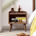 Mid-Century Modern Nightstand Sliding Door Round/Cylinder Solid Wood (W128367505)