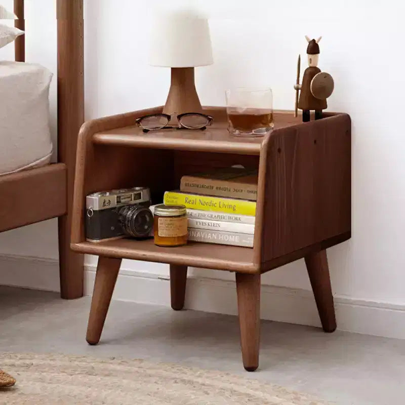 Table de chevet moderne du milieu du siècle, porte coulissante, cylindrique, en bois massif