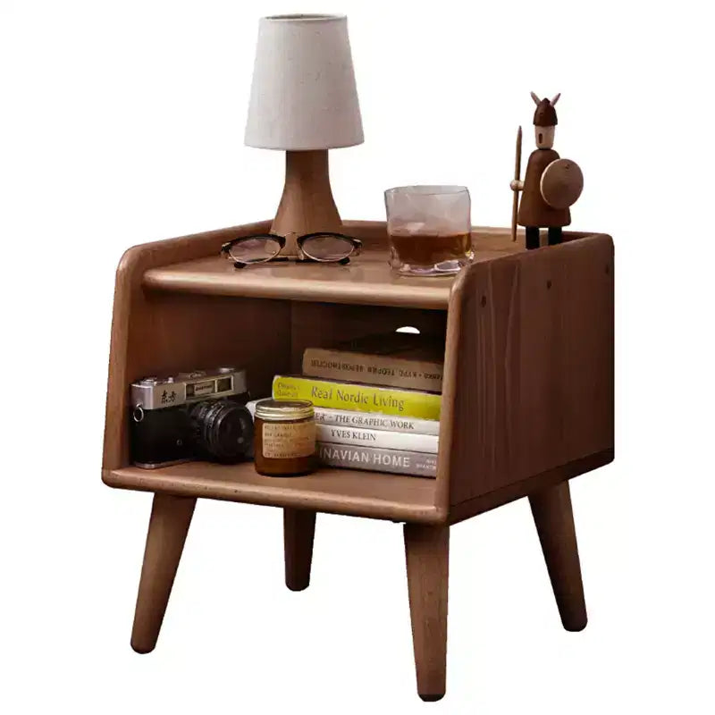 Table de chevet moderne du milieu du siècle, porte coulissante, cylindrique, en bois massif