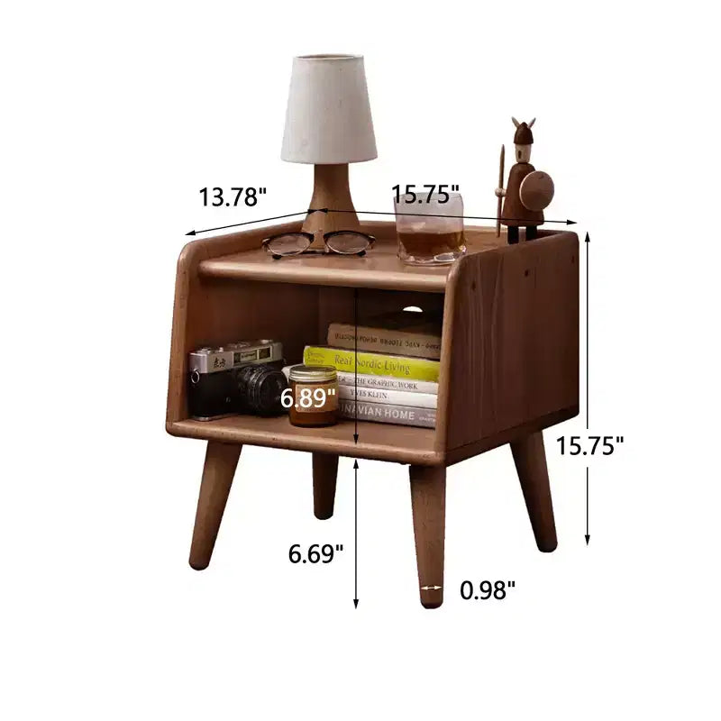 Table de chevet moderne du milieu du siècle, porte coulissante, cylindrique, en bois massif